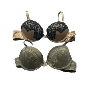2 Aerie bra bundle 34A push up padded Lace Trim Push-Up Bra Set Gold and Olive